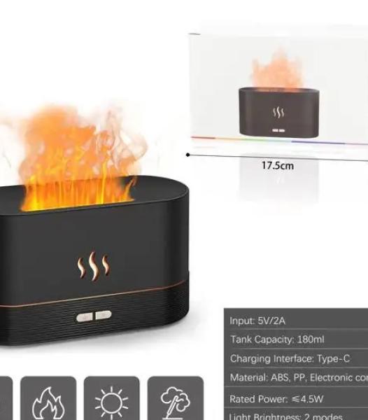 Diffuseur d’huiles essentielles LED Humidificateur de pièce à ultrasons portable Lumière d’ambiance nocturne avec effet de flamme spécial pour l’aromathérapie à la maison / bureau